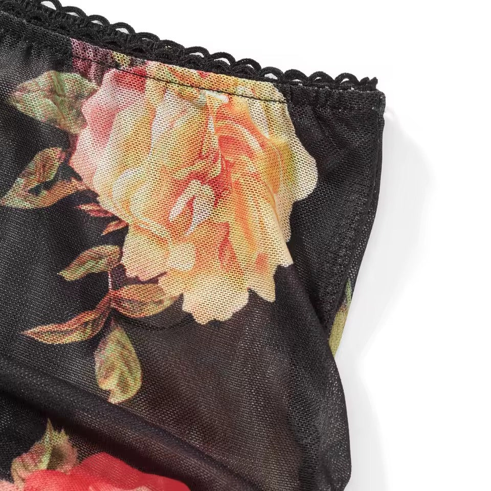 Conjunto Cropped Floral Decote V Mini Saia Elástica Verão Feminino 2 Peças