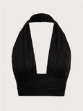 Top Halter Cropped Sem Costas Y2K Verão Decote V Profundo Feminino Streetwear