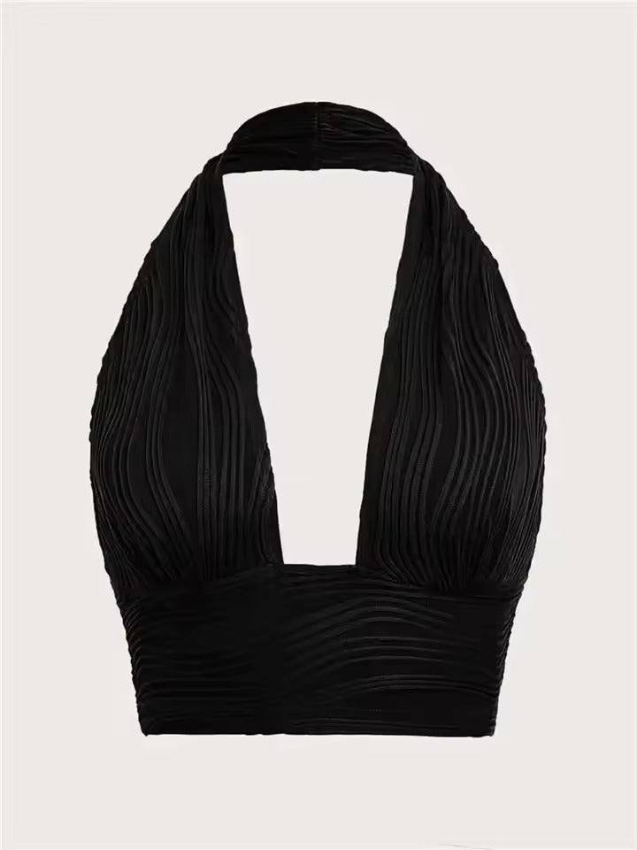 Top Halter Cropped Sem Costas Y2K Verão Decote V Profundo Feminino Streetwear
