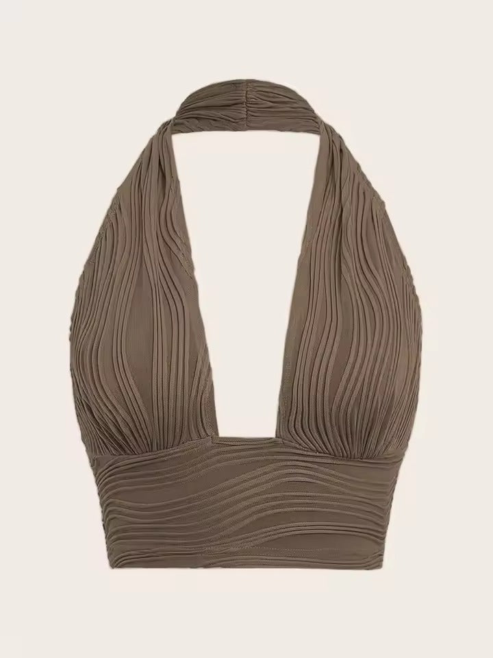 Top Halter Cropped Sem Costas Y2K Verão Decote V Profundo Feminino Streetwear