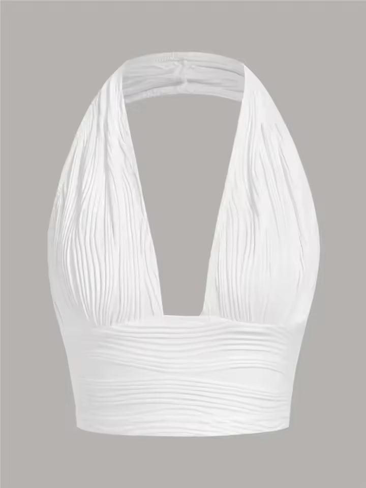 Top Halter Cropped Sem Costas Y2K Verão Decote V Profundo Feminino Streetwear