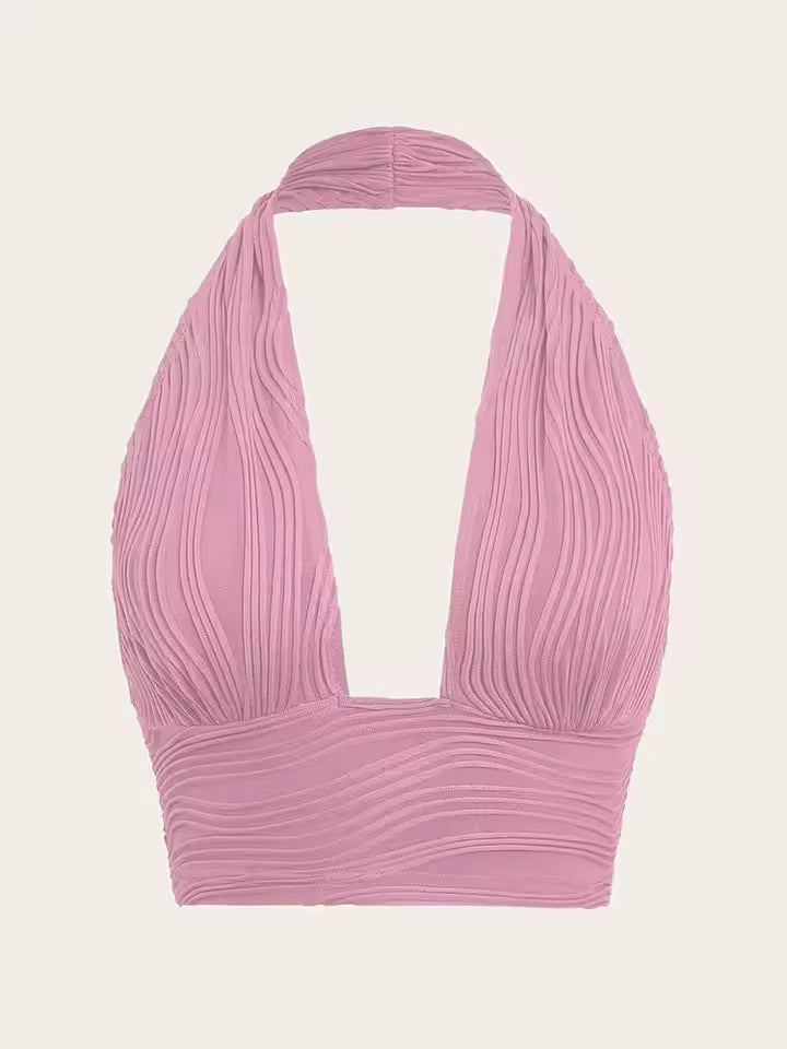 Top Halter Cropped Sem Costas Y2K Verão Decote V Profundo Feminino Streetwear