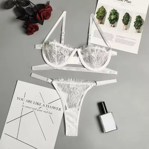 Conjunto de Lingerie Renda Bordada Feminina