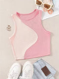 Regata Cropped Costela Patchwork Malha Sem Mangas Y2K Streetwear Feminino